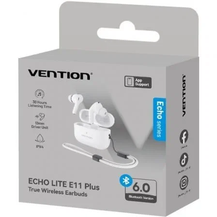 Vention Echo Lite E11 Plus Auriculares Bluetooth con Estuche de Carga Autonomía 30h Blancos